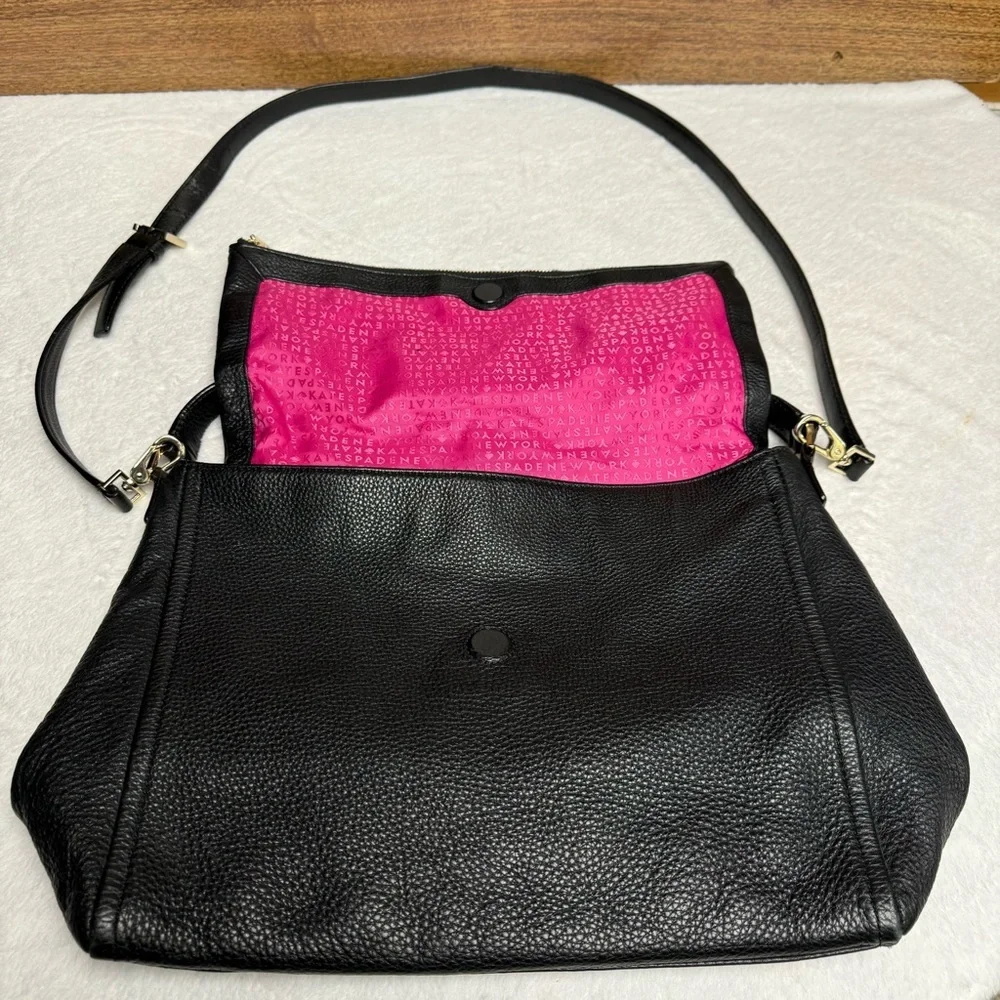 Kate Spade Black Leather large tote/  Shoulder Bag pink interior